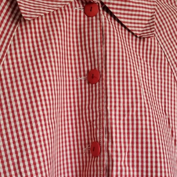 Vintage Retro Promod France Red & White Checkered Checked Button Up Trench Coat - Picture 4 of 11
